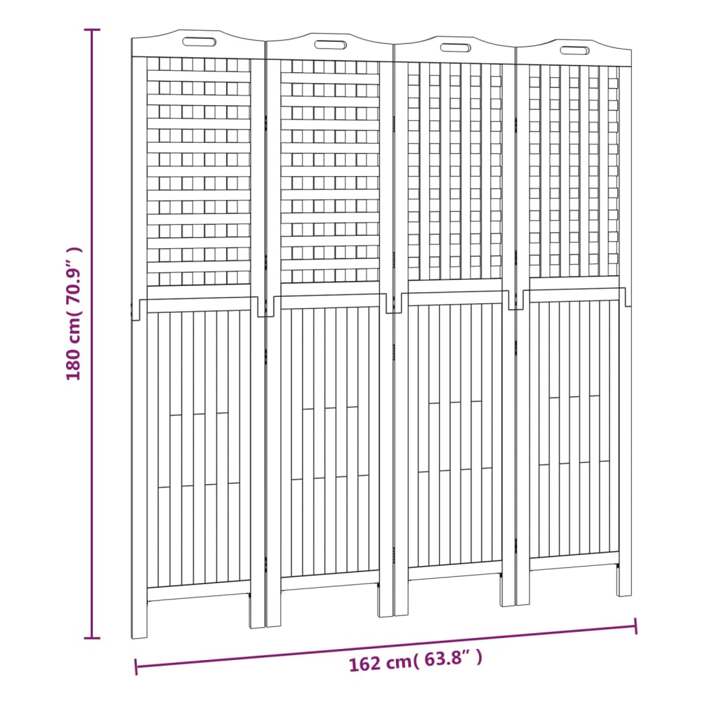 vidaXL Kambario pertvara, 4 segmentai, 162x2x180cm, akacijos masyvas