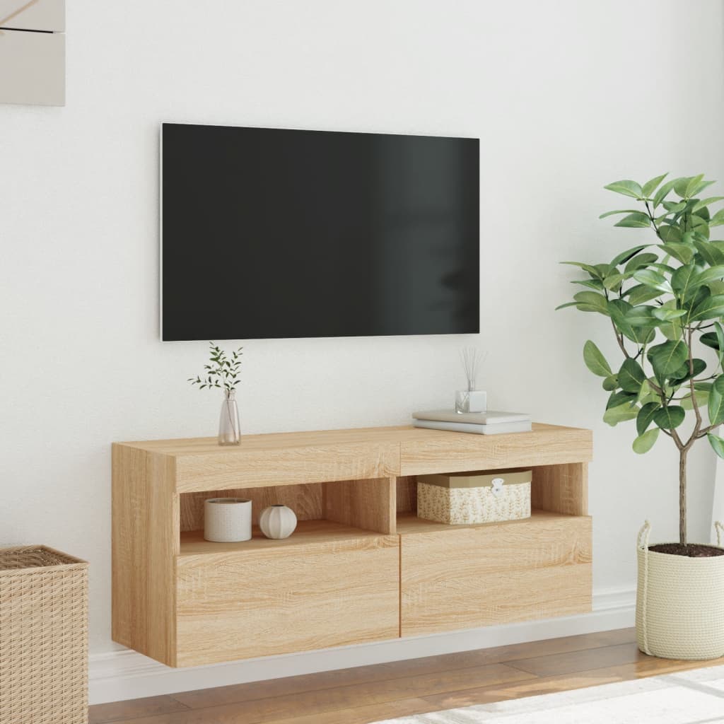 vidaXL Sieninė TV spintelė su LED lemputėmis, ąžuolo, 100x30x40cm