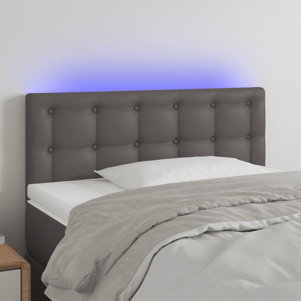 vidaXL Galvūgalis su LED, pilkos spalvos,100x5x78/88cm, dirbtinė oda