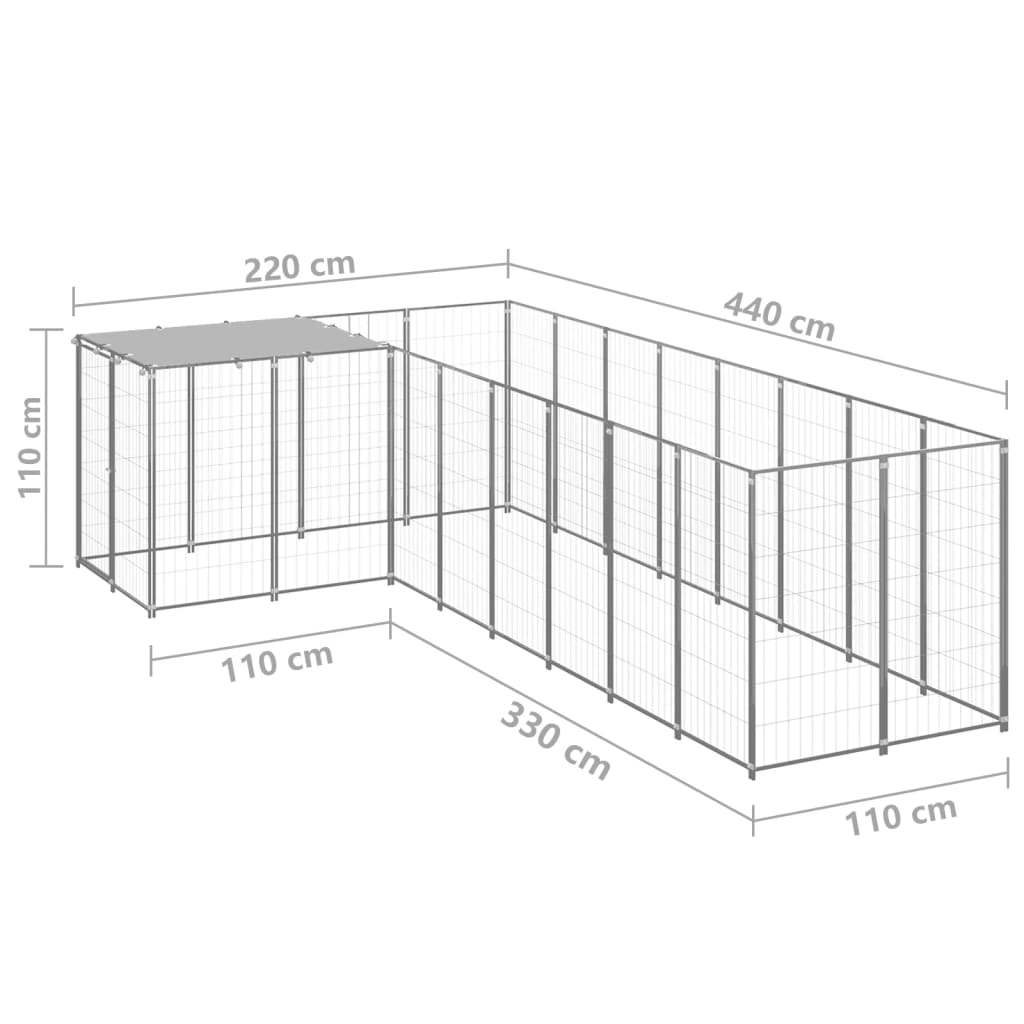 vidaXL Voljeras šunims, sidabrinės spalvos, 6,05 m², plienas