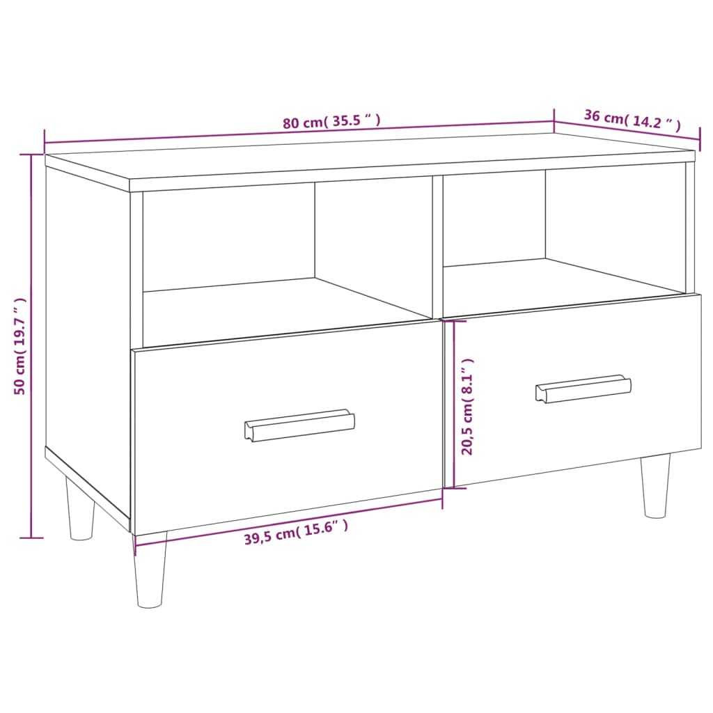 vidaXL Televizoriaus spintelė, baltos spalvos, 80x36x50cm, mediena