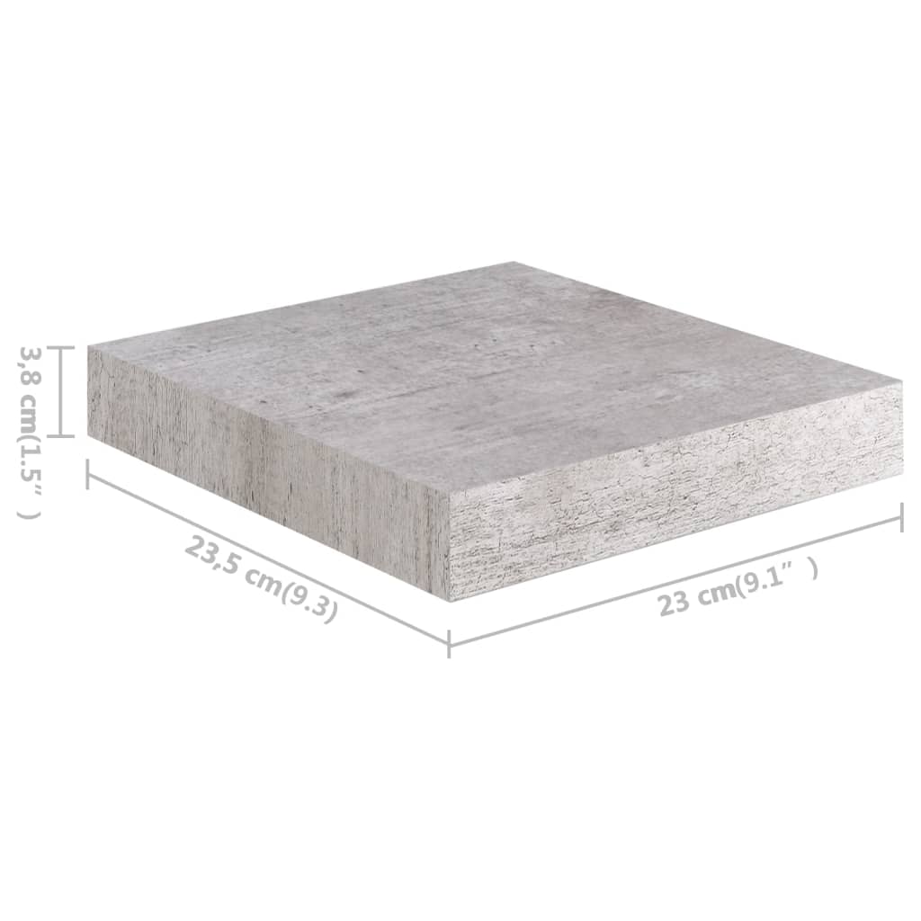 vidaXL Pakabinamos lentynos, 2vnt., betono pilkos, 23x23,5x3,8cm, MDF