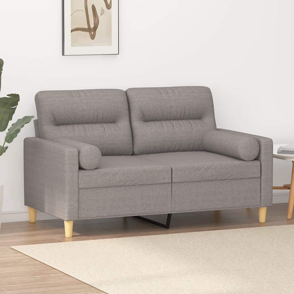 vidaXL Dvivietė sofa su pagalvėlėmis, taupe spalvos, 120cm, audinys