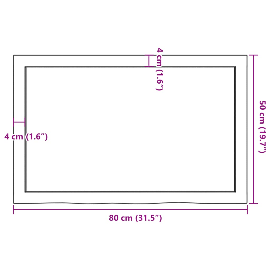 vidaXL Stalviršis, 80x50x(2-4)cm, neapdorotas ąžuolo medienos masyvas