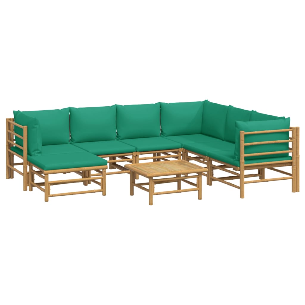 vidaXL Sodo komplektas su žaliomis pagalvėlėmis, 8 dalių, bambukas