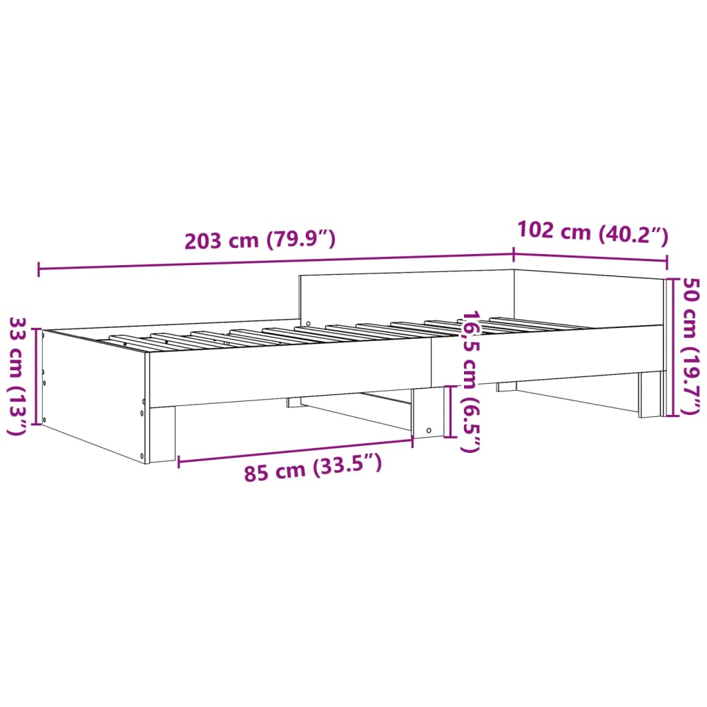 vidaXL Lovos rėmas, dūminio ąžuolo, 100x200cm, apdirbta mediena