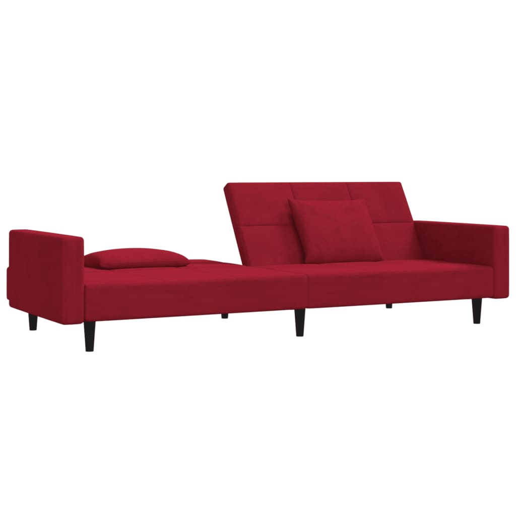 vidaXL Dvivietė sofa-lova su dvejomis pagalvėmis, vyno, aksomas