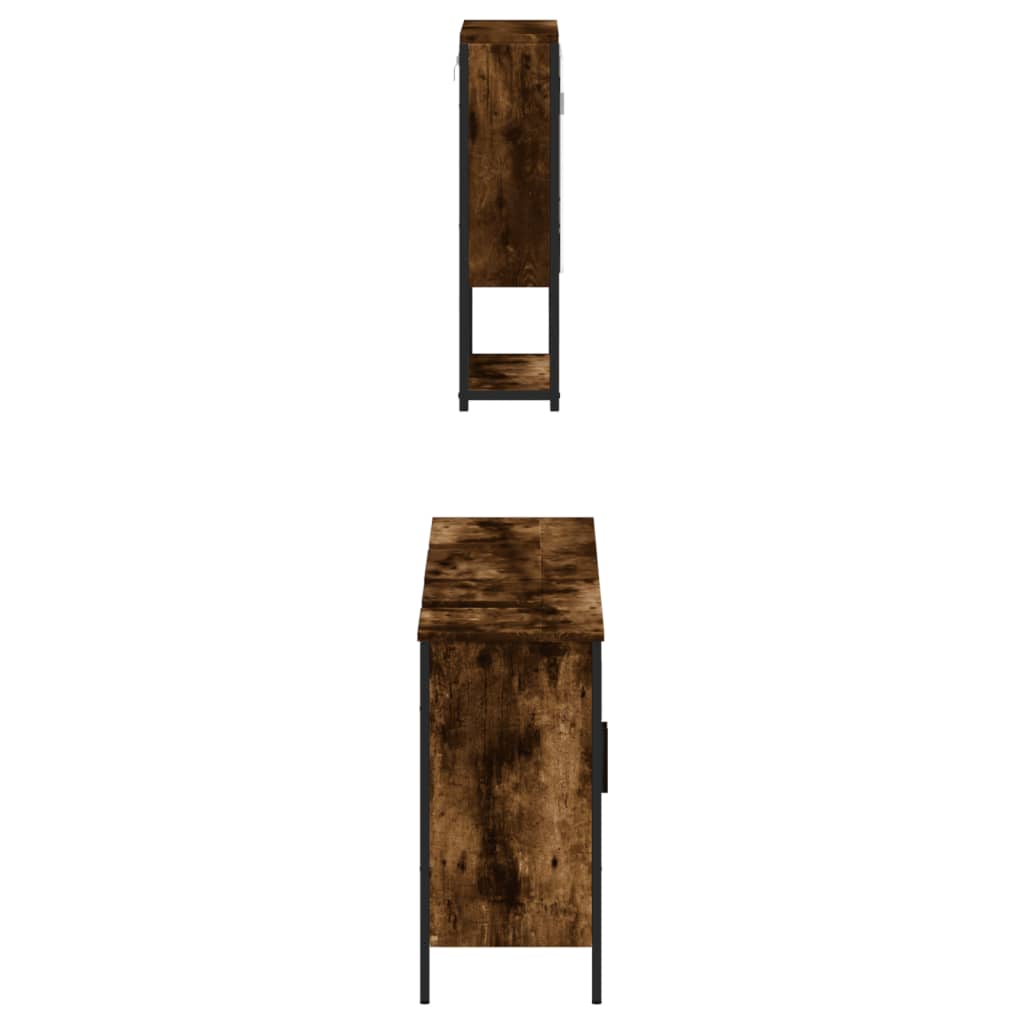 vidaXL Vonios baldų komplektas, 3 dalių, dūminio ąžuolo, mediena
