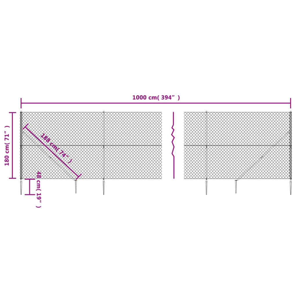 vidaXL Tinklinė tvora su smaigais, sidabrinės spalvos, 1,8x10m