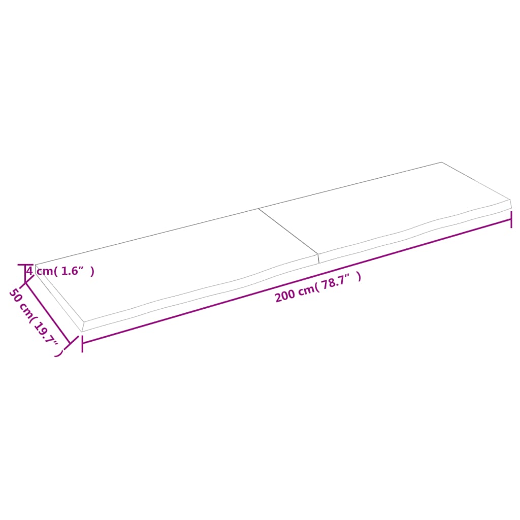 vidaXL Vonios kambario stalviršis, 200x50x(2-4) cm, medienos masyvas