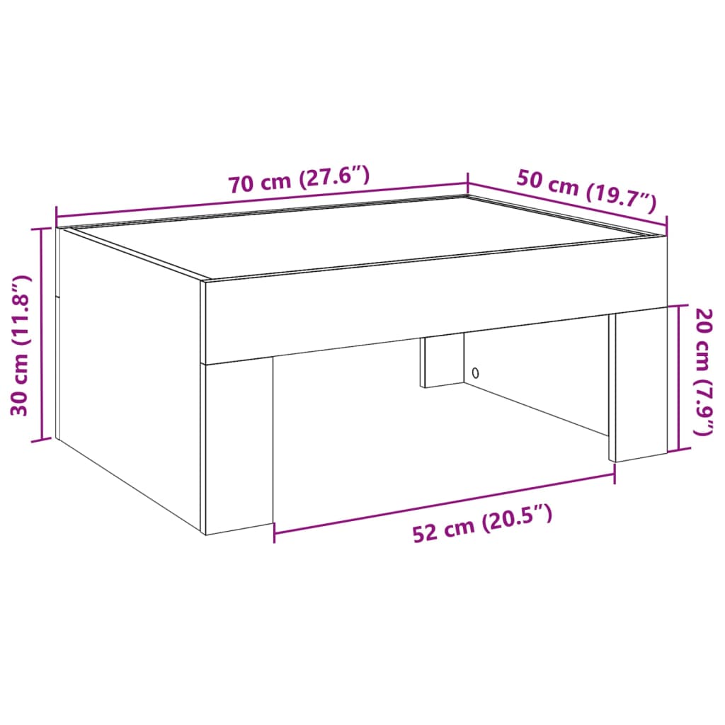 vidaXL Kavos staliukas su Infinity LED lemputėmis, ąžuolo, 70x50x30cm