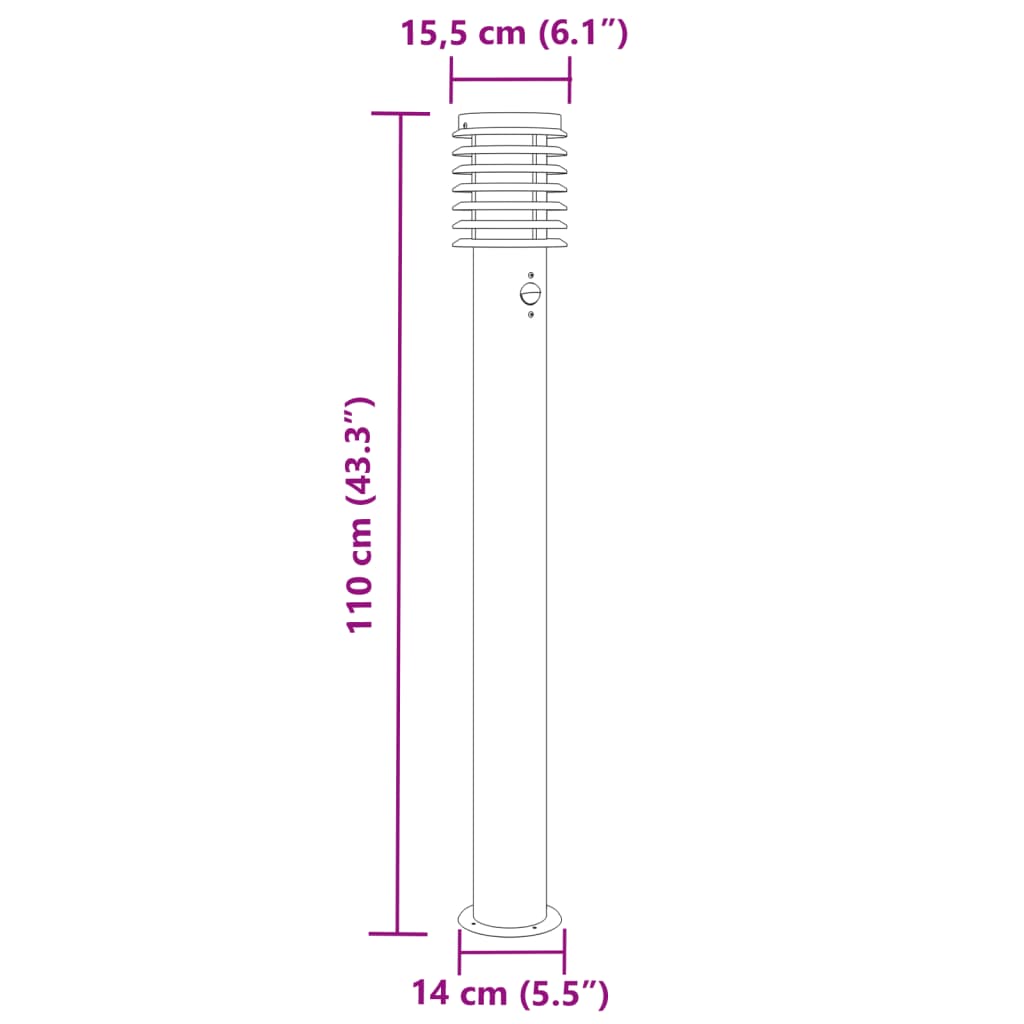 vidaXL Lauko šviestuvas su jutikliu, sidabrinė, 110cm, plienas