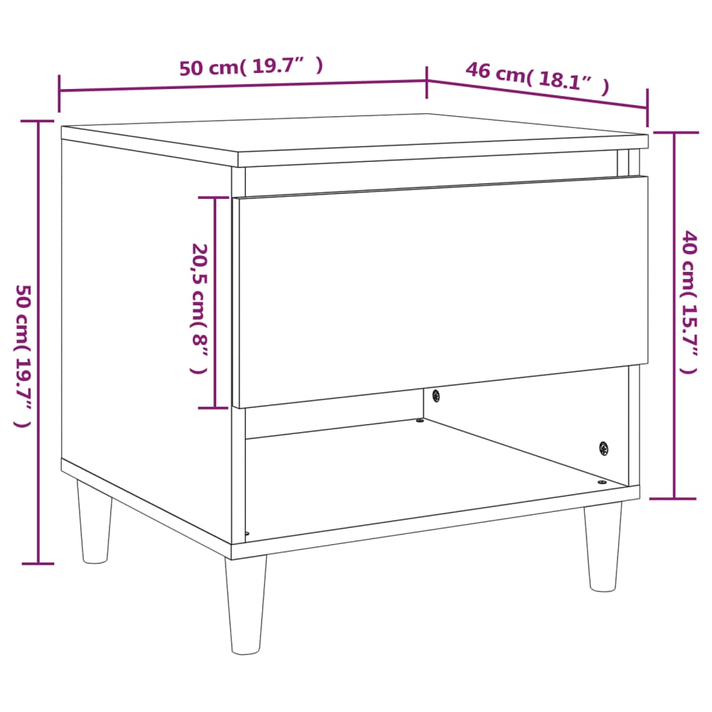 vidaXL Naktiniai staliukai, 2vnt., balti, 50x46x50cm, apdirbta mediena