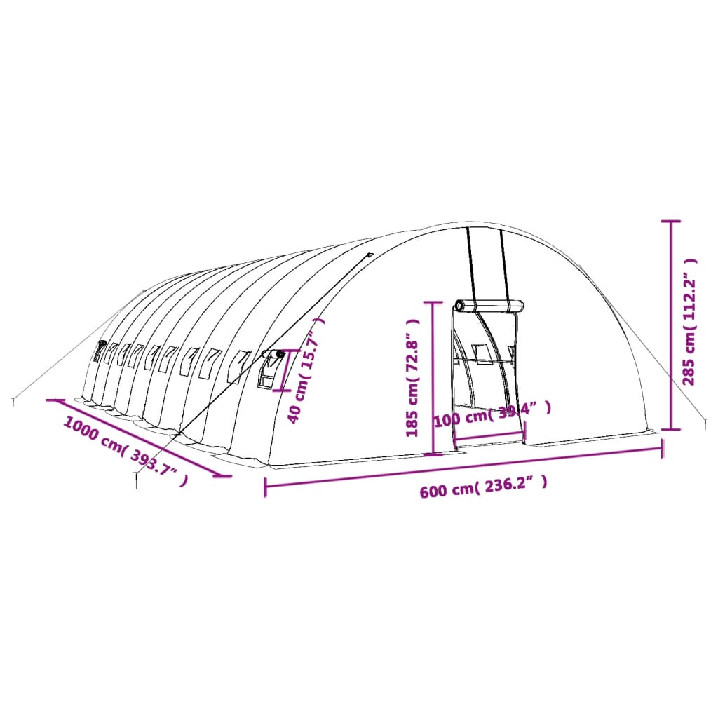 vidaXL Šiltnamis su plieno rėmu, žalios spalvos, 10x6x2,85m, 60m²