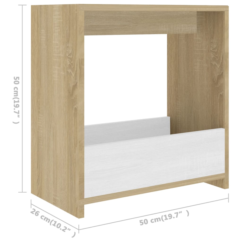 vidaXL Šoninis staliukas, baltas/ąžuolo, 50x26x50cm, apdirbta mediena