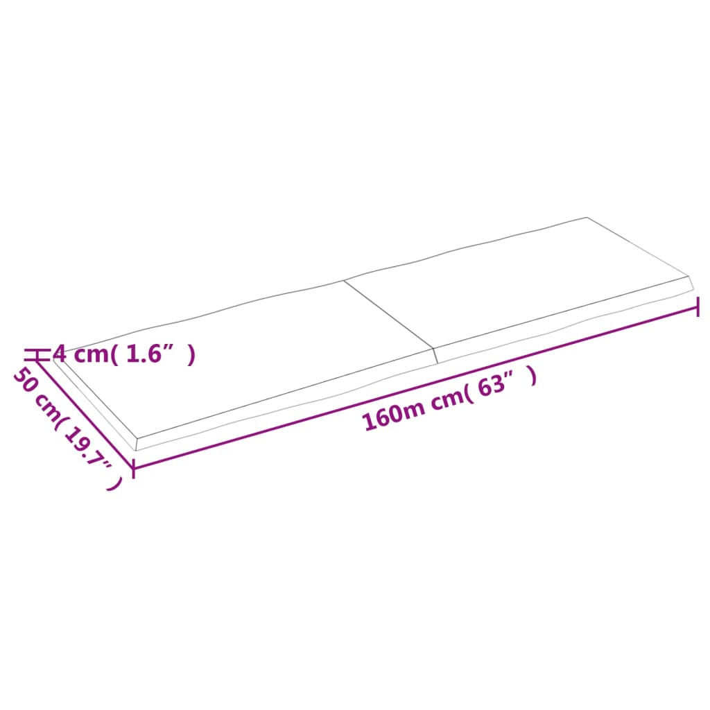 vidaXL Stalviršis, šviesiai rudas, 160x50x(2-4) cm, medienos masyvas