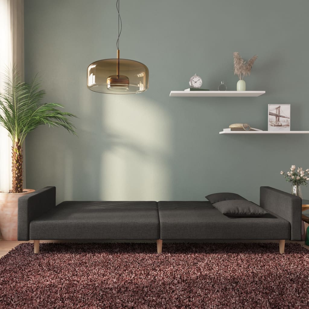 vidaXL Dvivietė sofa-lova su dvejomis pagalvėmis, juoda, audinys