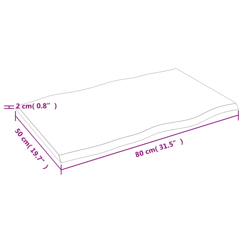 vidaXL Stalviršis, 80x50x2cm, ąžuolo medienos masyvas, su gyvu kraštu