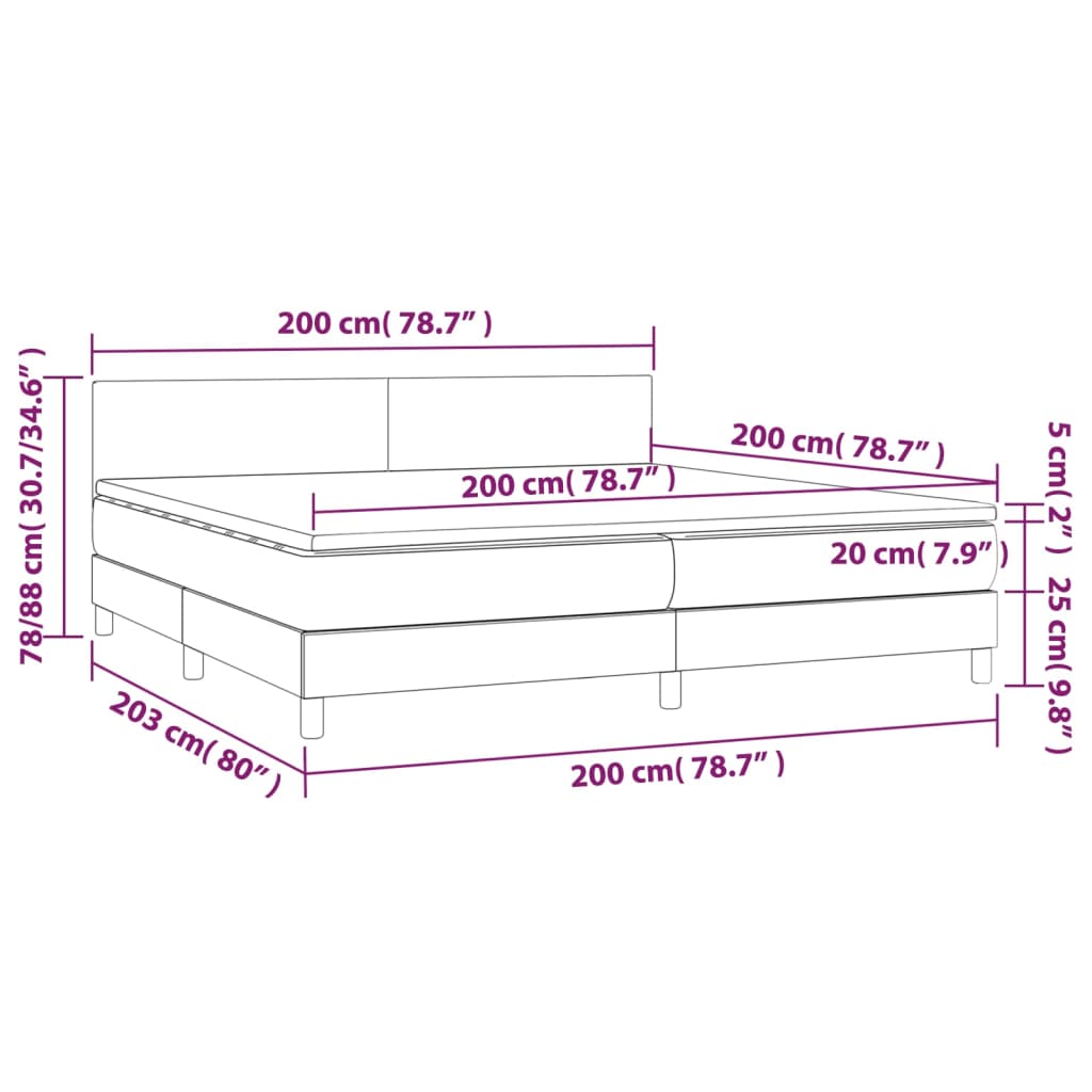 vidaXL Lova su spyruoklėmis/čiužiniu/LED, pilka 200x200cm dirbtinė oda