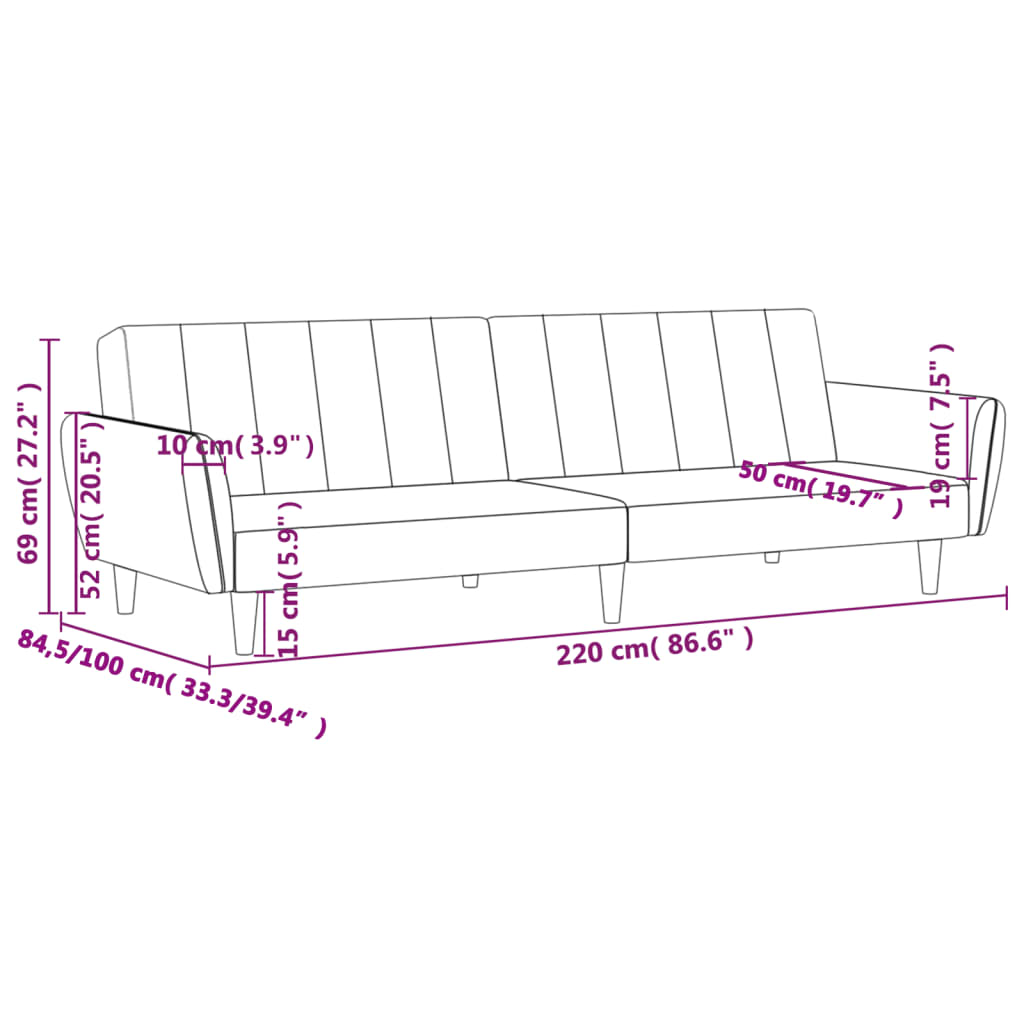 vidaXL Dvivietė sofa-lova, šviesiai pilkos spalvos, aksomas