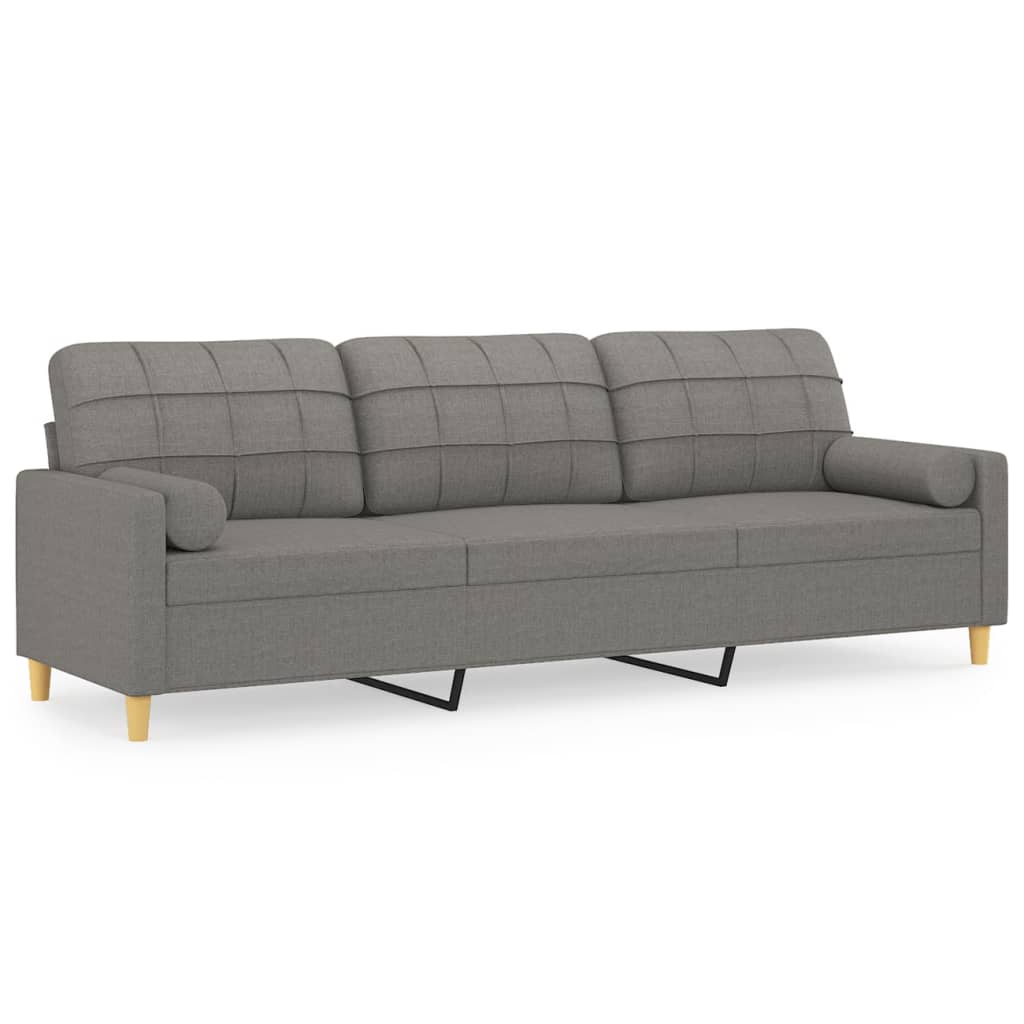 vidaXL Trivietė sofa su pagalvėmis, tamsiai pilka, 210cm, audinys