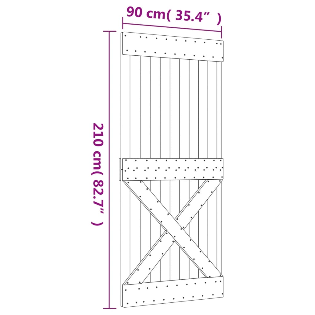 vidaXL Stumdomos durys su įrangos rinkiniu, 90x210cm, pušies masyvas