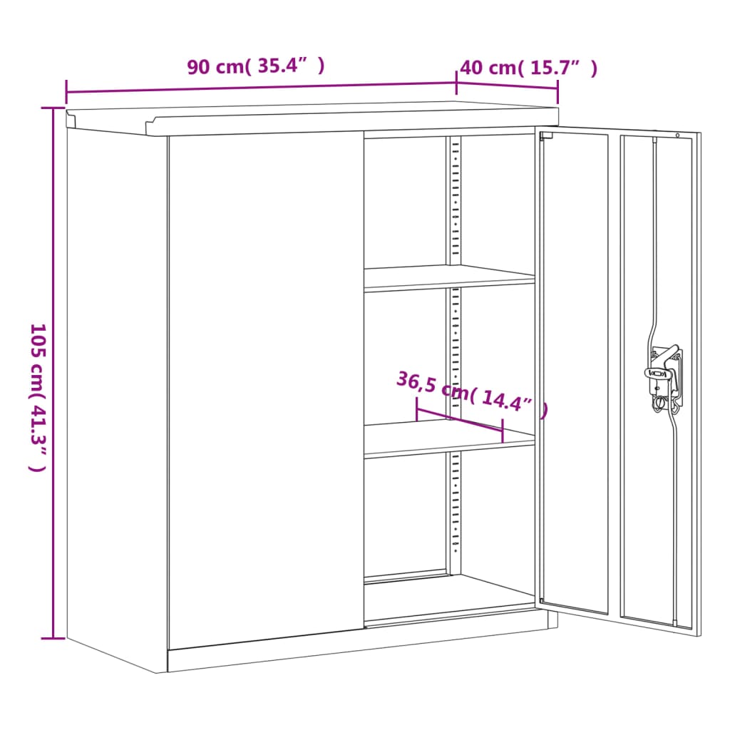 vidaXL Spintelė dokumentams, baltos spalvos, 90x40x145cm, plienas