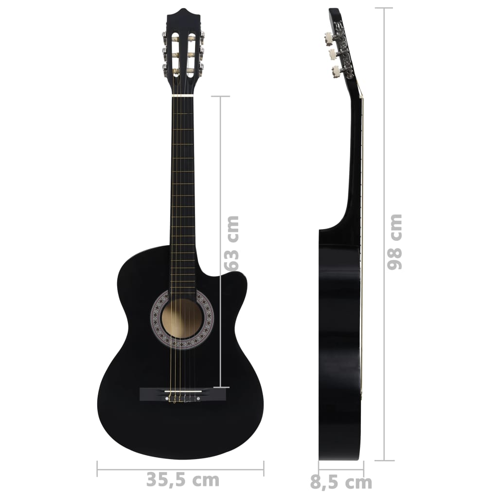 vidaXL Klasikinės gitaros rinkinys, 12 dalių, juodas, 38", 6 stygos