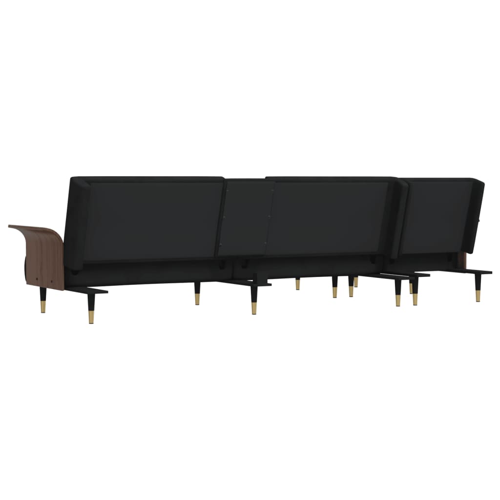 vidaXL L formos sofa-lova, juodos spalvos, 279x140x70cm, aksomas