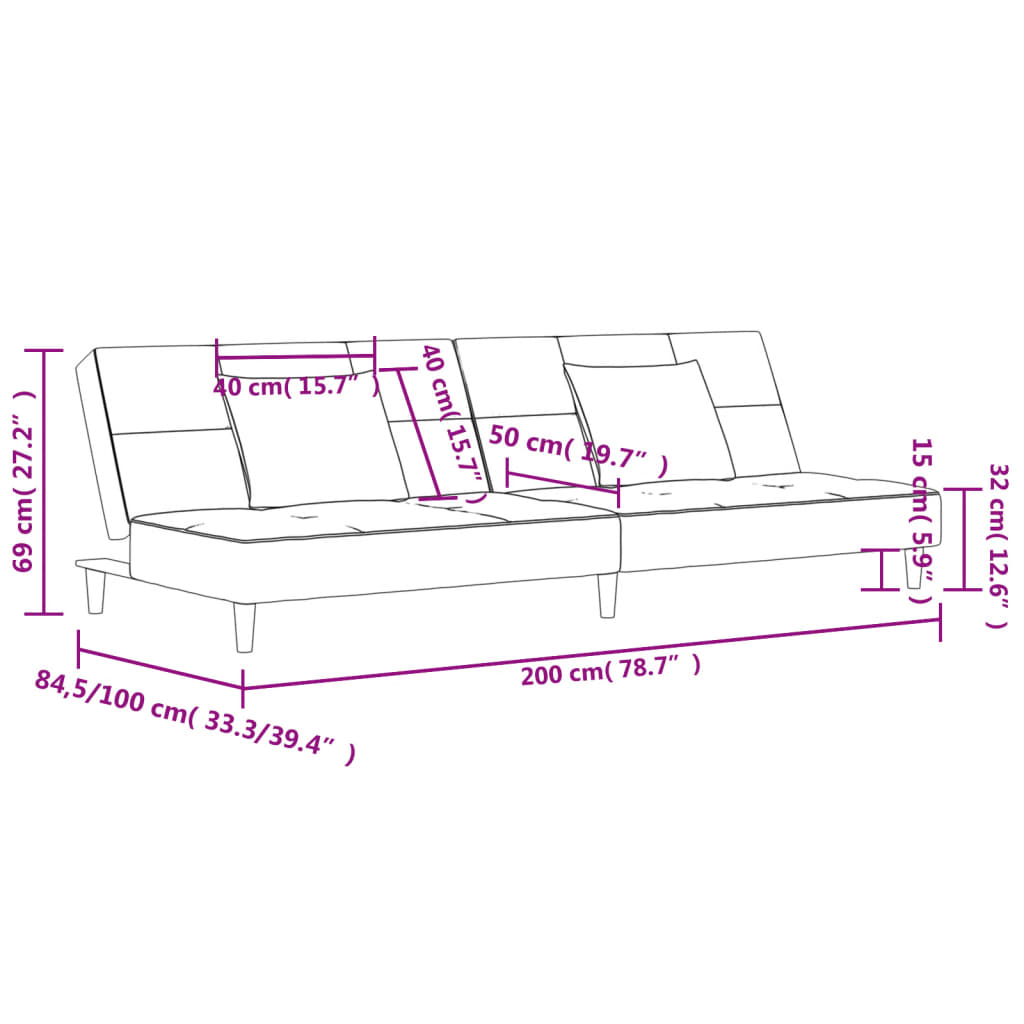 vidaXL Dvivietė sofa-lova su dvejomis pagalvėmis, kreminė, aksomas