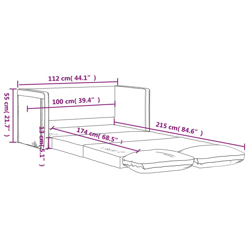 vidaXL Grindų sofa-lova, 2-1, mėlynos spalvos, 112x174x55cm, audinys