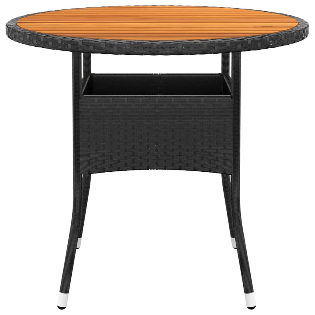 vidaXL Sodo stalas, juodas, 80x75cm, akacijos mediena ir poliratanas
