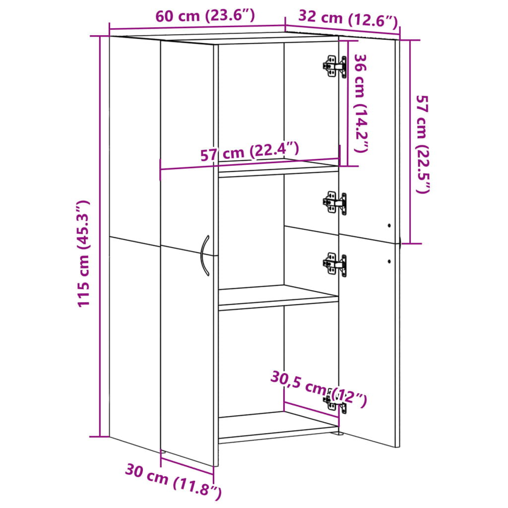 vidaXL Spintelė dokumentams, juoda, 60x32x115cm, apdirbta mediena