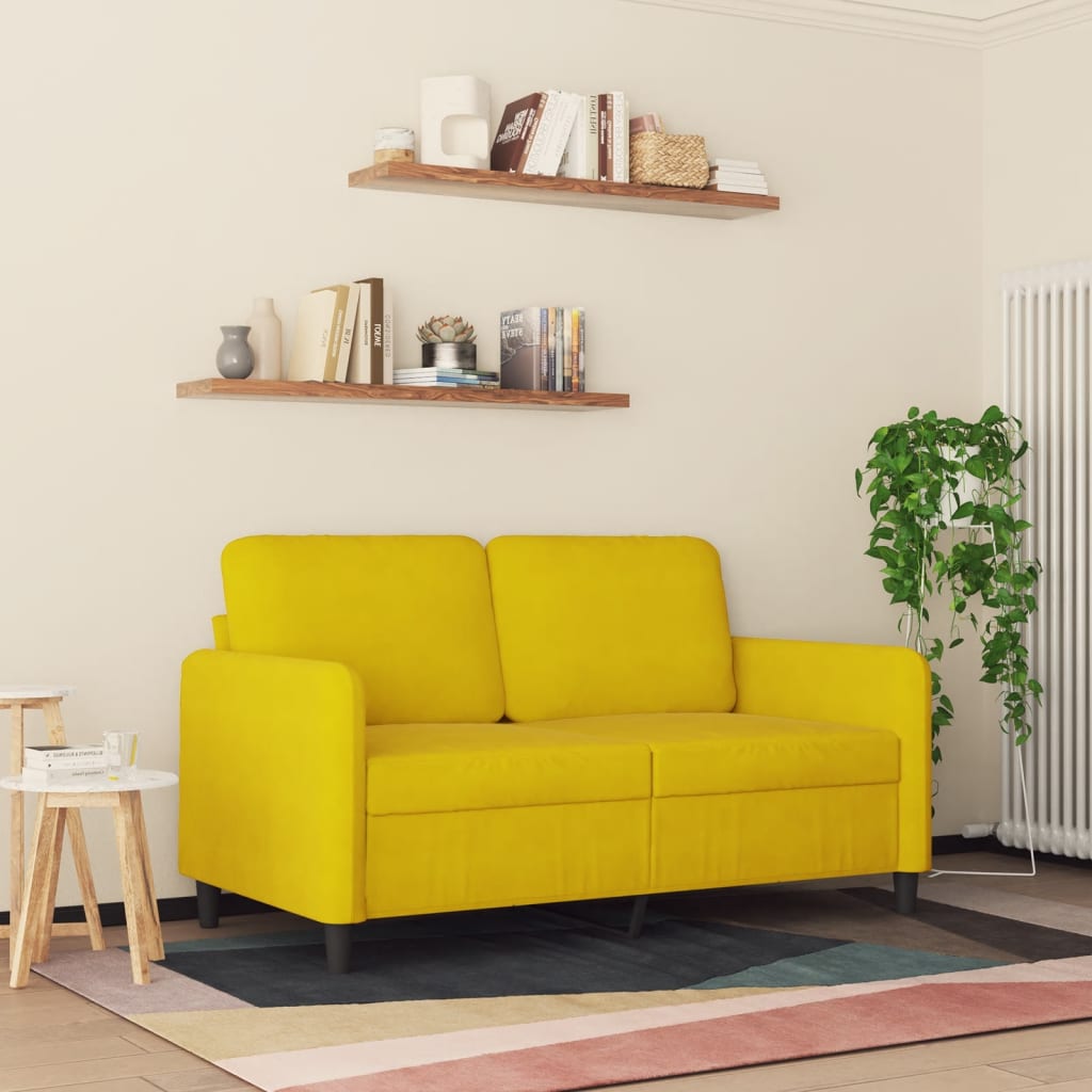 vidaXL Dvivietė sofa, geltonos spalvos, 120cm, aksomas