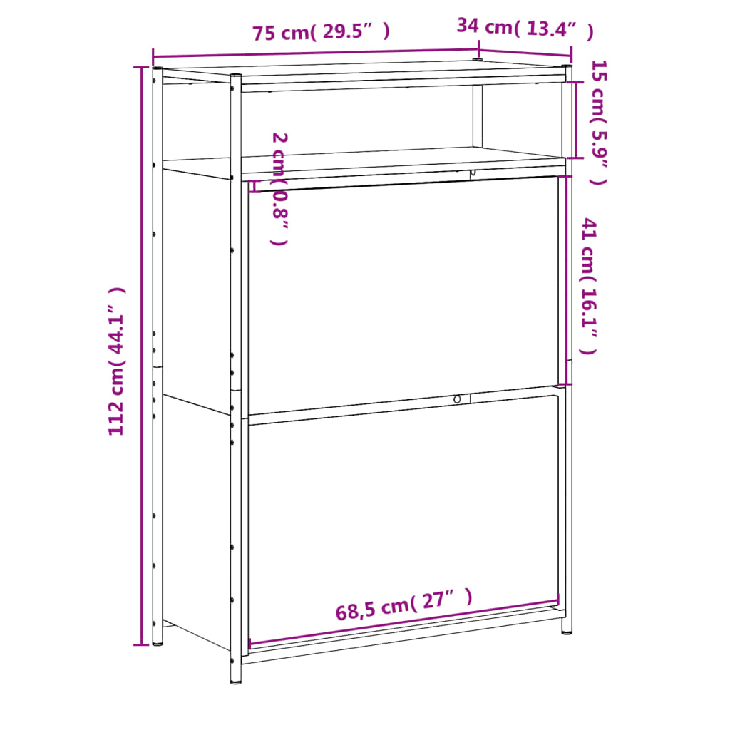 vidaXL Spintelė batams, juodos spalvos, 75x34x112cm, apdirbta mediena