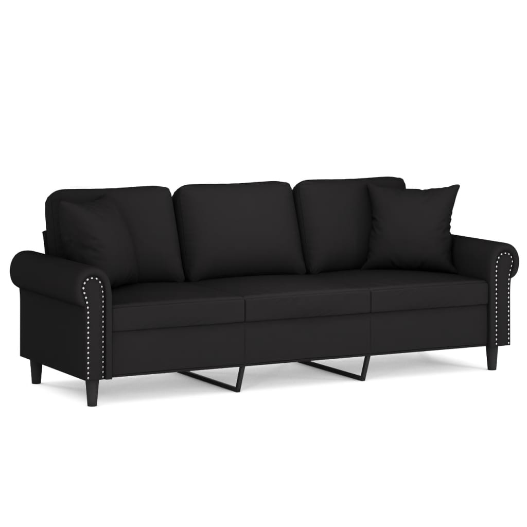 vidaXL Trivietė sofa su pagalvėlėmis, juodos spalvos, 180cm, aksomas