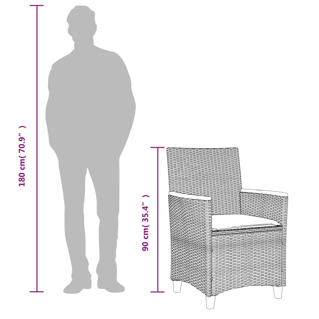 vidaXL Sodo kėdės su pagalvėlėmis, 2vnt., pilkos, poliratanas/mediena