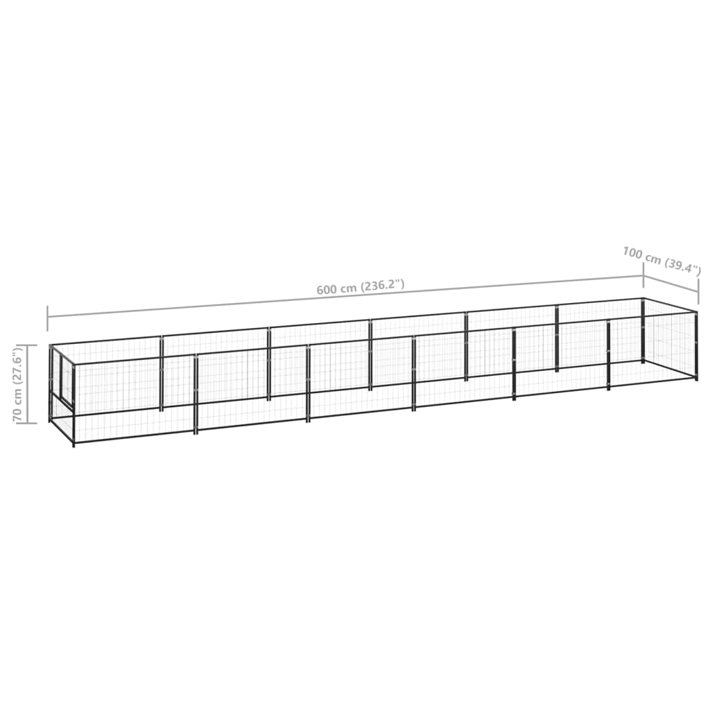 vidaXL Voljeras šunims, juodos spalvos, 6m², plienas