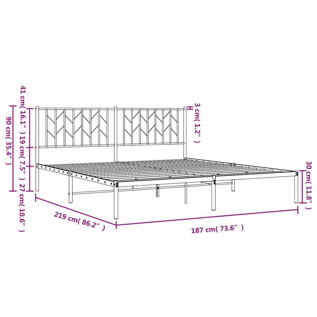 vidaXL Metalinis lovos rėmas su galvūgaliu, juodos spalvos, 183x213cm