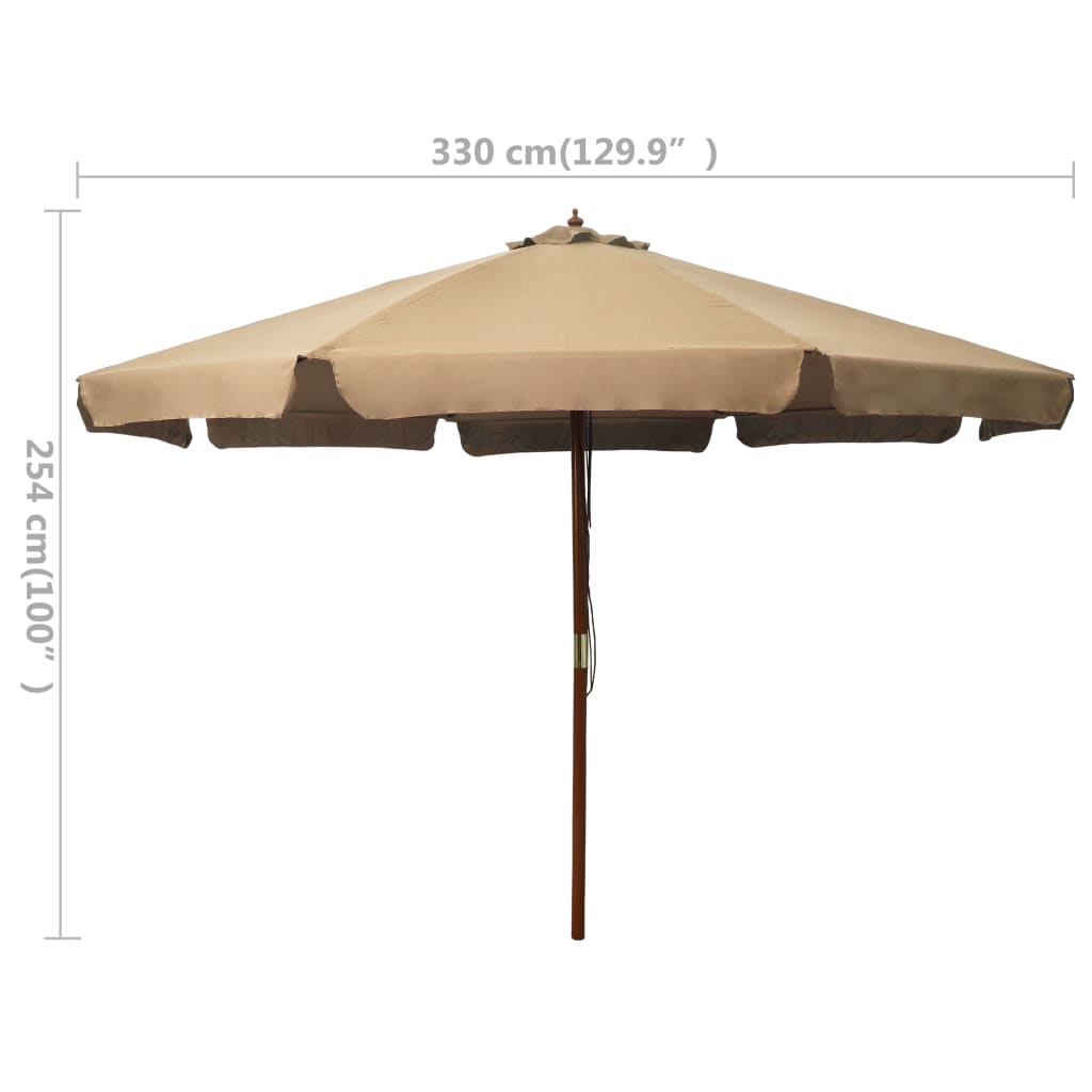 vidaXL Lauko skėtis nuo saulės su mediniu stulpu, taupe spalvos, 330cm