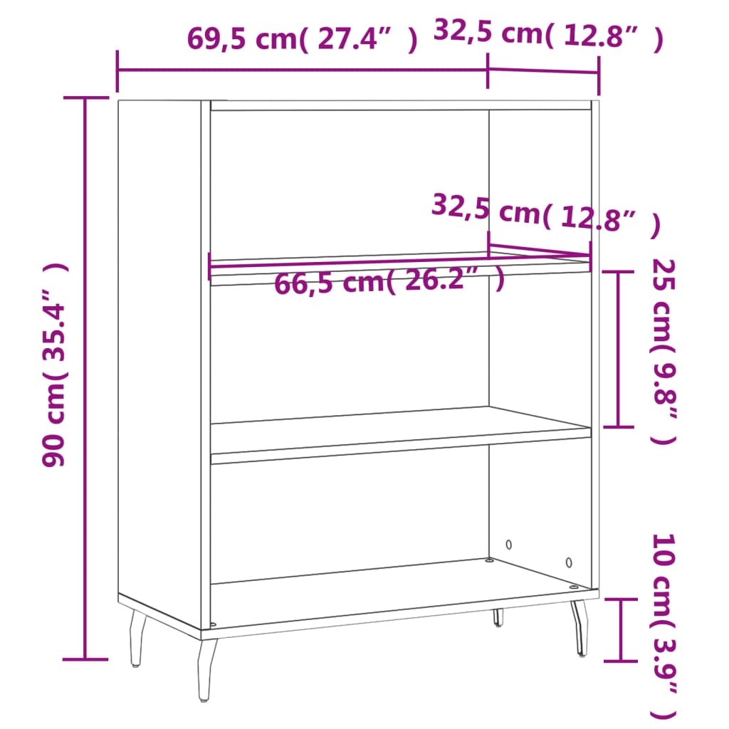 vidaXL Spintelė su lentynomis, balta, 69,5x32,5x90cm, apdirbta mediena