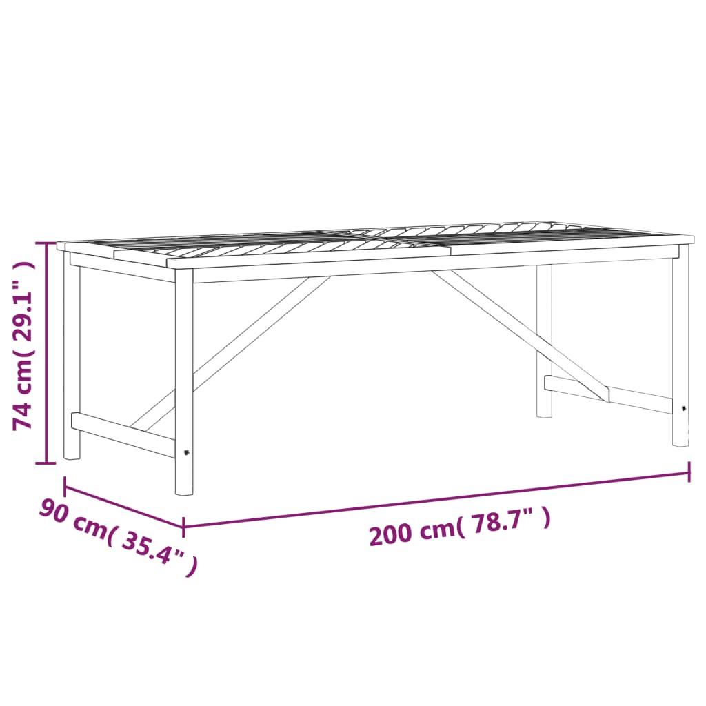 vidaXL Sodo valgomojo stalas, 200x90x74cm, akacijos medienos masyvas