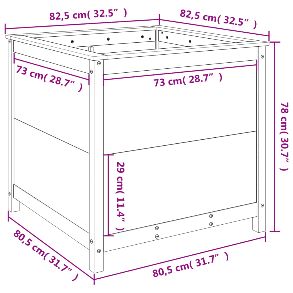 vidaXL Sodo lovelis, 82,5x82,5x78cm, pušies medienos masyvas