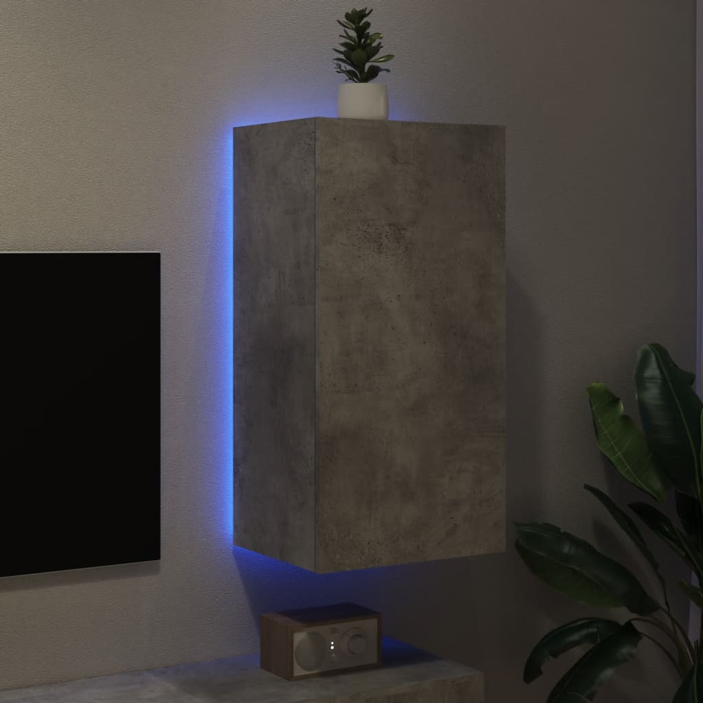 vidaXL Sieninė TV spintelė su LED lemputėmis, betono, 40,5x35x80cm