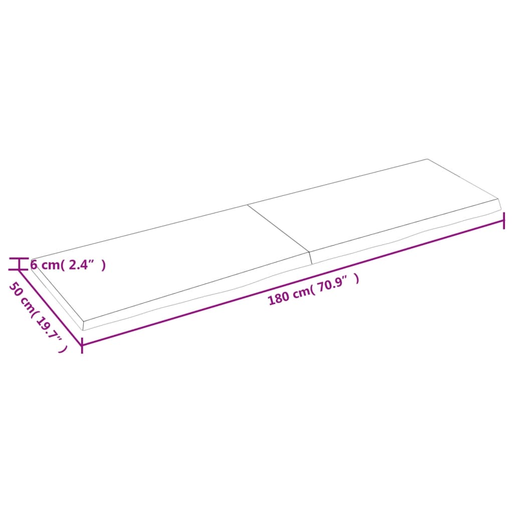 vidaXL Stalviršis, 180x50x(2-6)cm, neapdorotas ąžuolo medienos masyvas