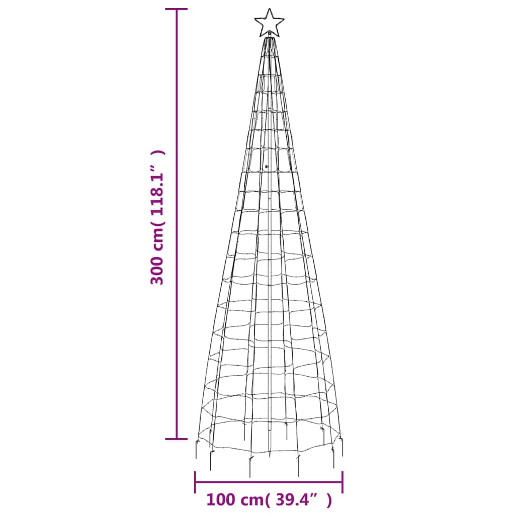 vidaXL Šviečianti Kalėdų eglutė, 300cm, 570 šiltų LED, kūgio formos