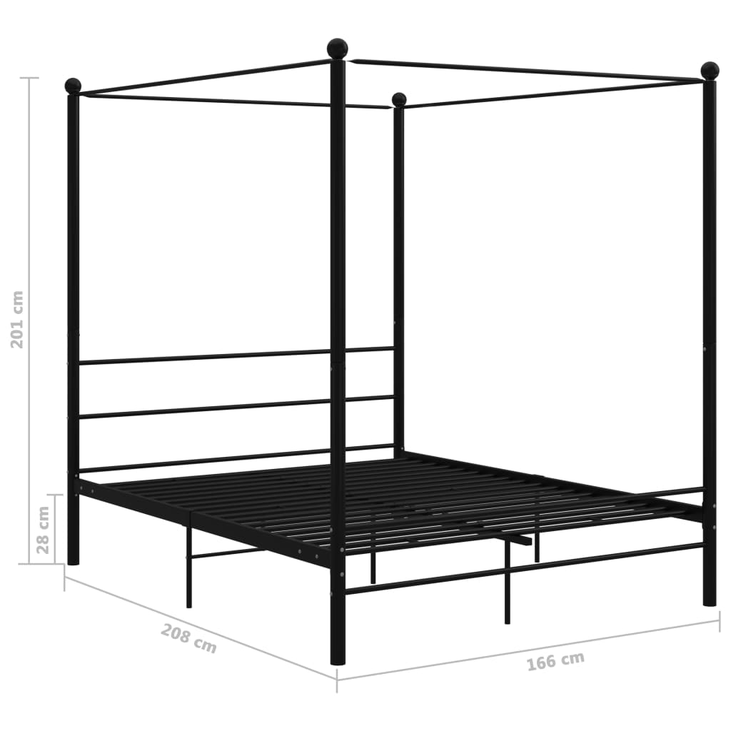 vidaXL Lovos rėmas su baldakimu, juodos spalvos, 160x200cm, metalas