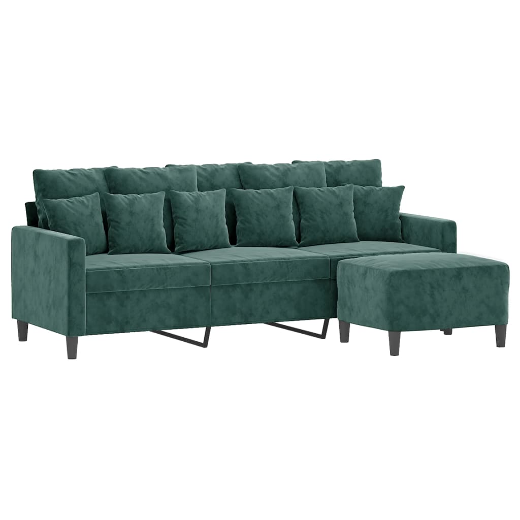 vidaXL Trivietė sofa su pakoja, tamsiai žalios spalvos, 180cm, aksomas