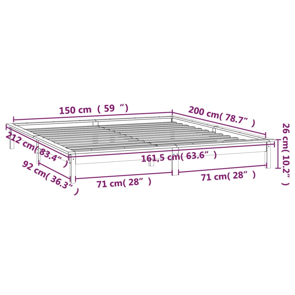 vidaXL Lovos rėmas su LED, medaus rudas, 150x200cm, mediena, didelis