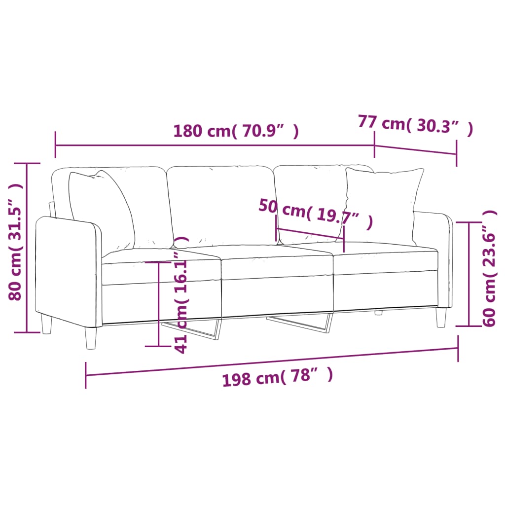 vidaXL Trivietė sofa su pagalvėlėmis, tamsiai pilka, 180cm, audinys